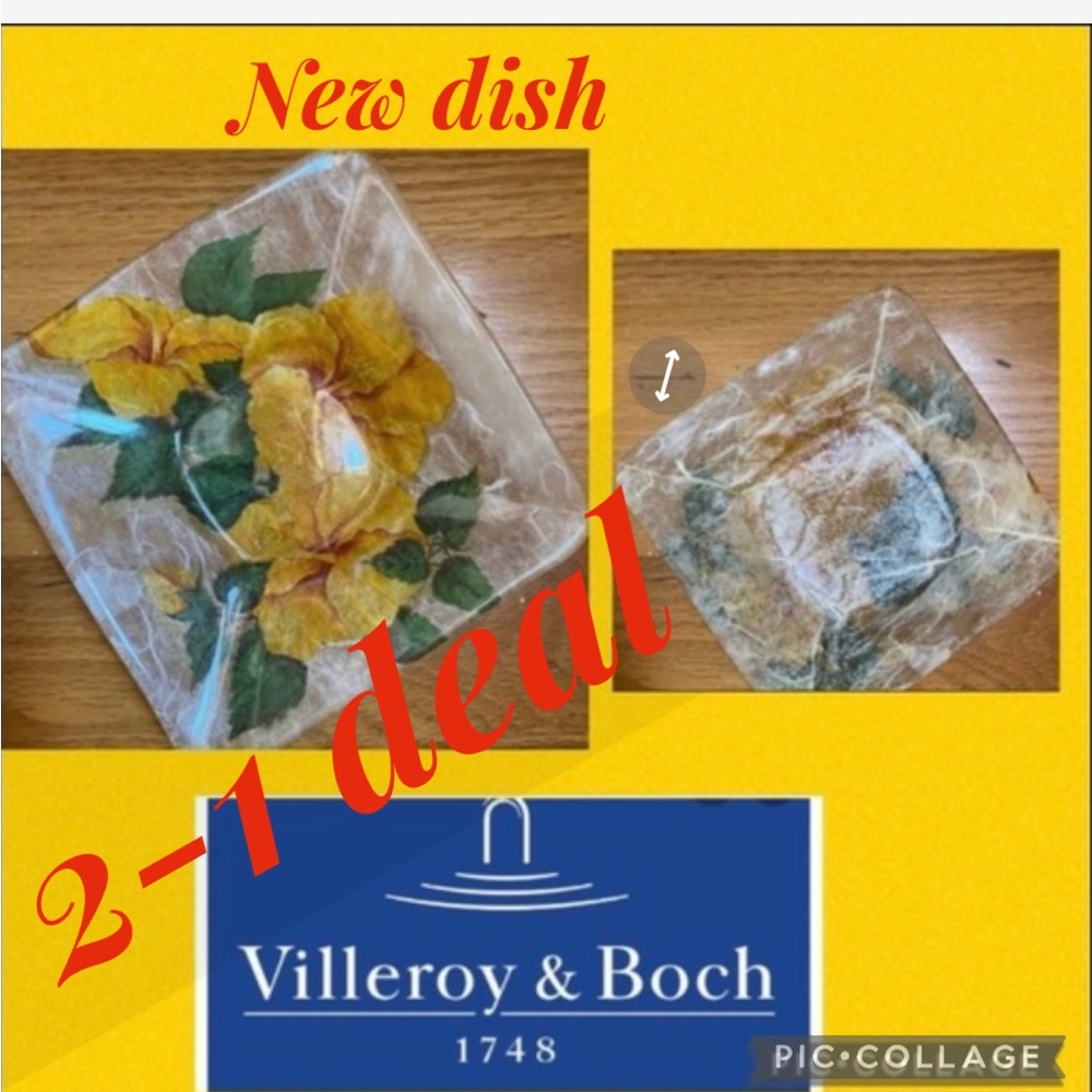 2-1 NEW villeroy and boch neptune yellow flowersquare tray +++free box/